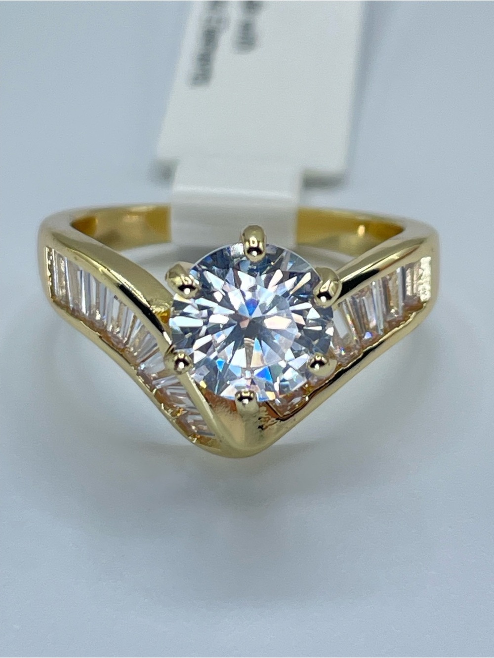 Swarovski Crystal Elements White Crystal Gold Art Deco Ring Sz 8.5